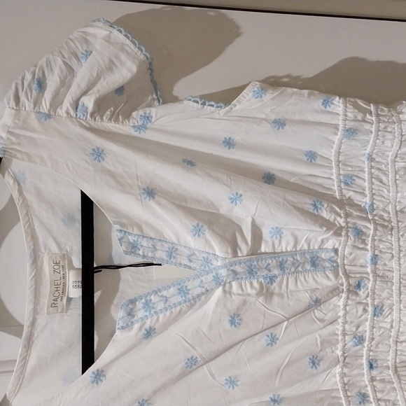 Nwt Rachel Zoe White Dress with Blue Floral Accents - Picture 4 of 17